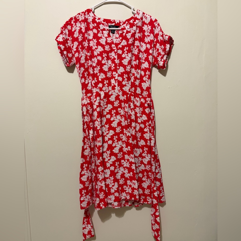 Vera Wang Red Floral Short-Sleeve Dress